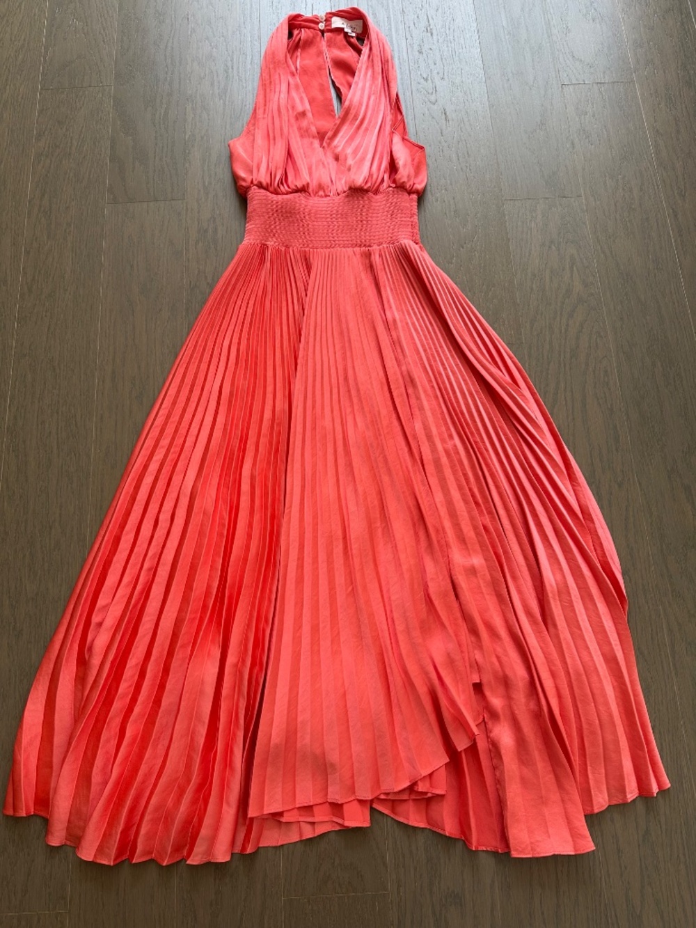 ALC A.L.C. Rose Midi Pleated Dress Coral Orange Plunge Neck Size 2 - Picture 4 of 9